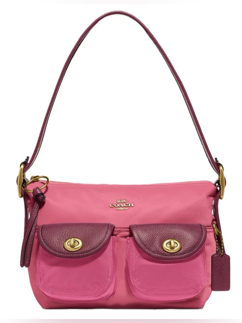 Coach Colorblock Nylon Cargo Shoulder Bag 23/Orchid & Pink Multi